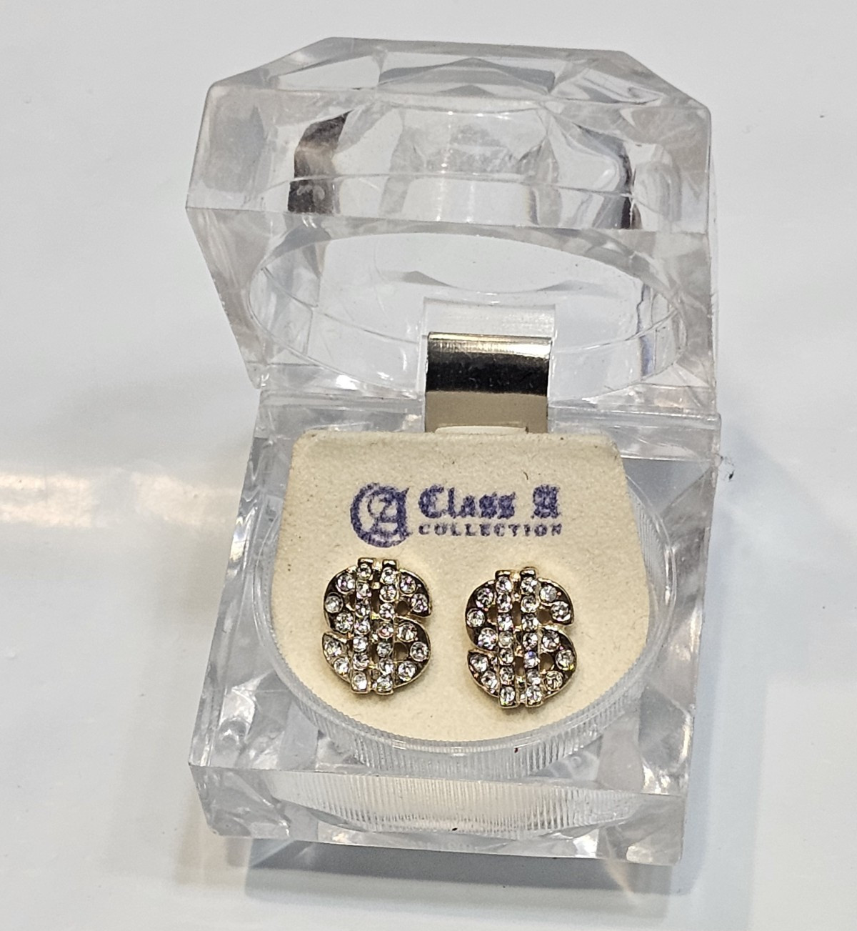Classy Collection Gold Tone Dollar Sign Dimond Stud Earrings Butterfly