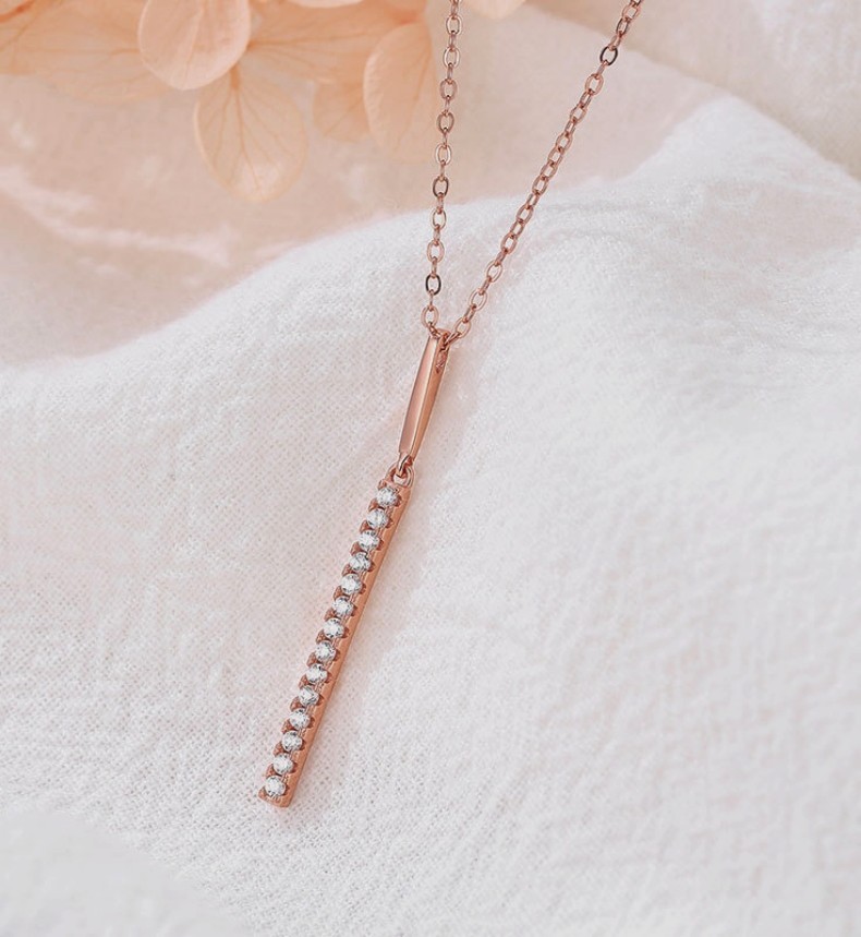 Shiny CZ set Simple gold-plated Bar Pendant Fashion Cable Chain Y-drop Necklace