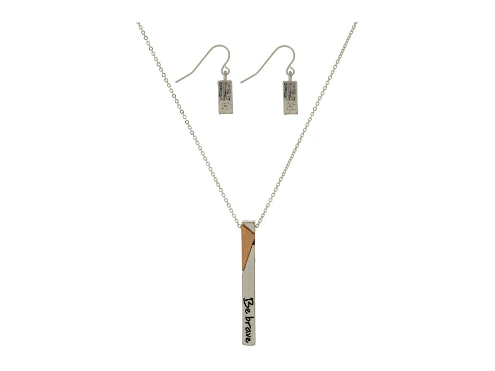 Message Stamped Two Tone Bar Pendant Necklace & Earring Set ~ Great Gift Idea!