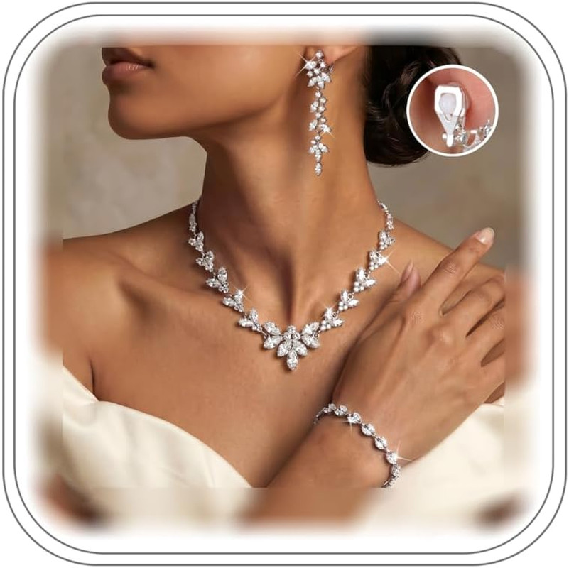 Silver Plated Wedding Jewelry Sets for Women Brides Bridesmaids Hypoallergenic S