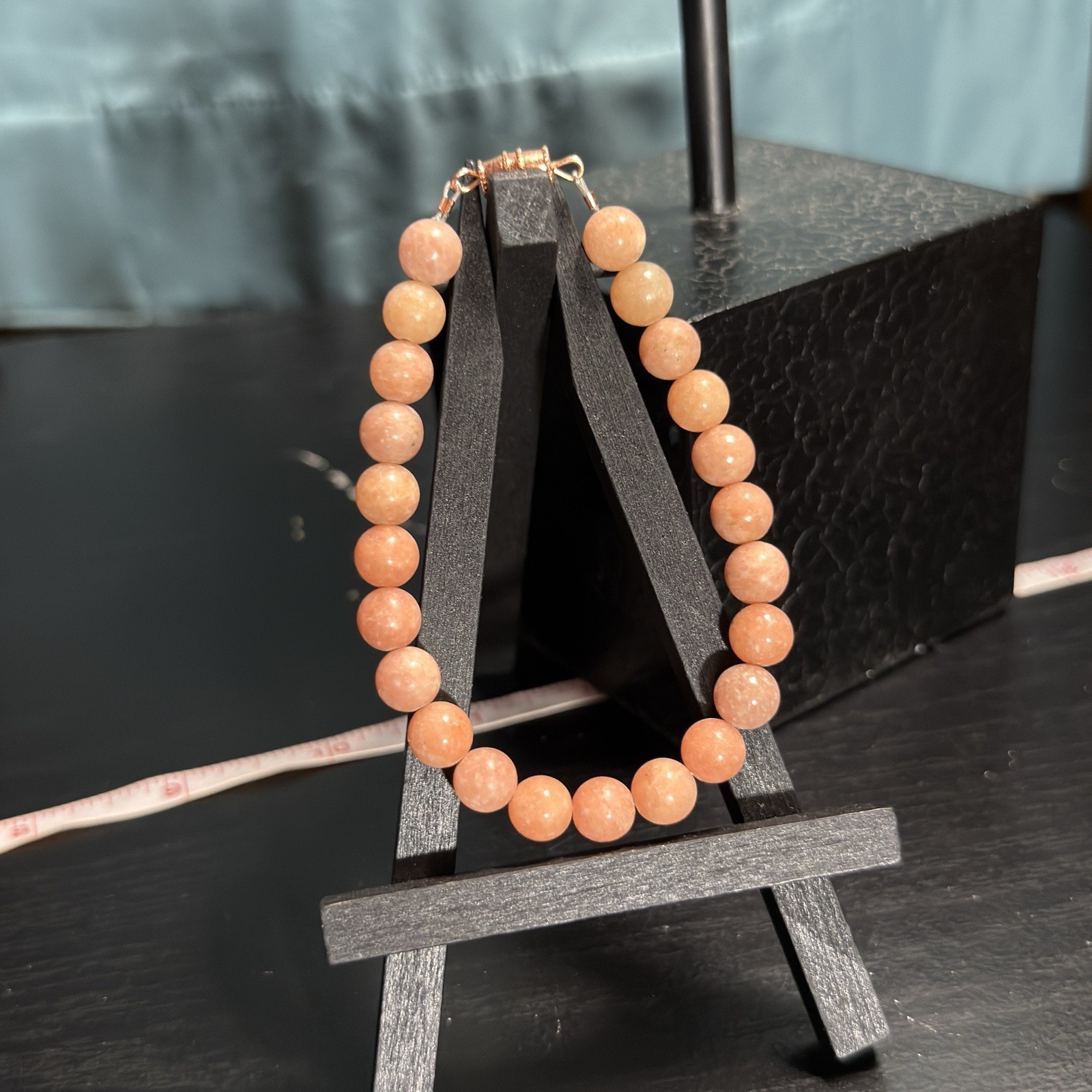 Peach Calcite Natural Gemstone Bead Bracelet | Smooth Round 8mm