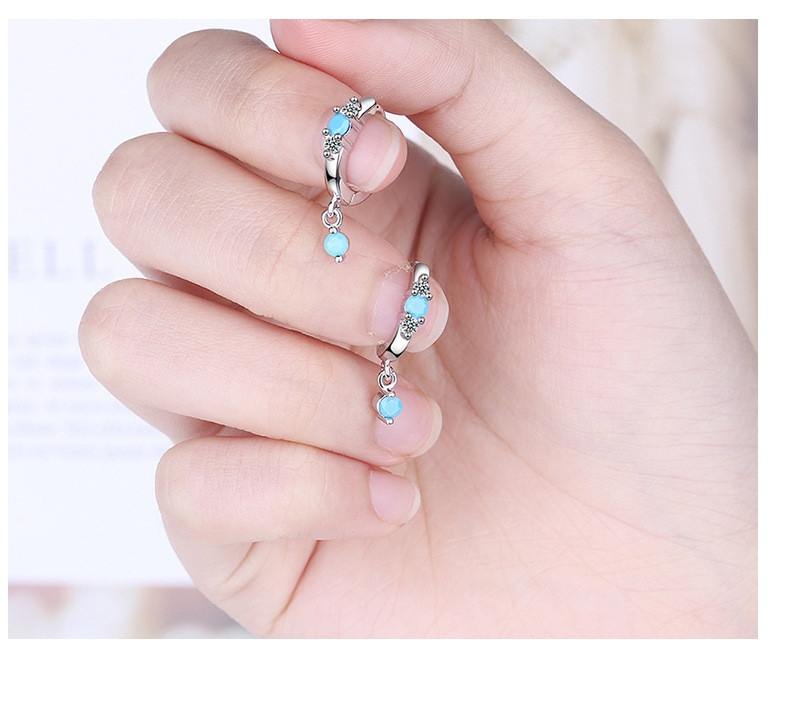 Women 925 Silver Plated Dangle Turquoise CZ Huggie Hoop Snap Earrings 12mm XJ31