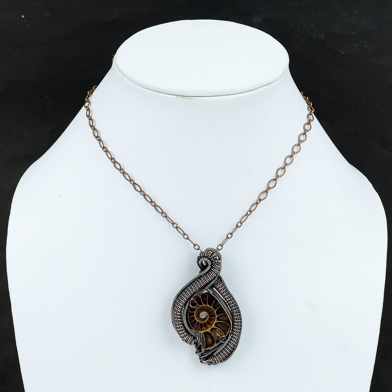 Ammonite Fossil Jewelry Copper Gift For Bridesmaid Wire Wrapped Pendant 2.36″