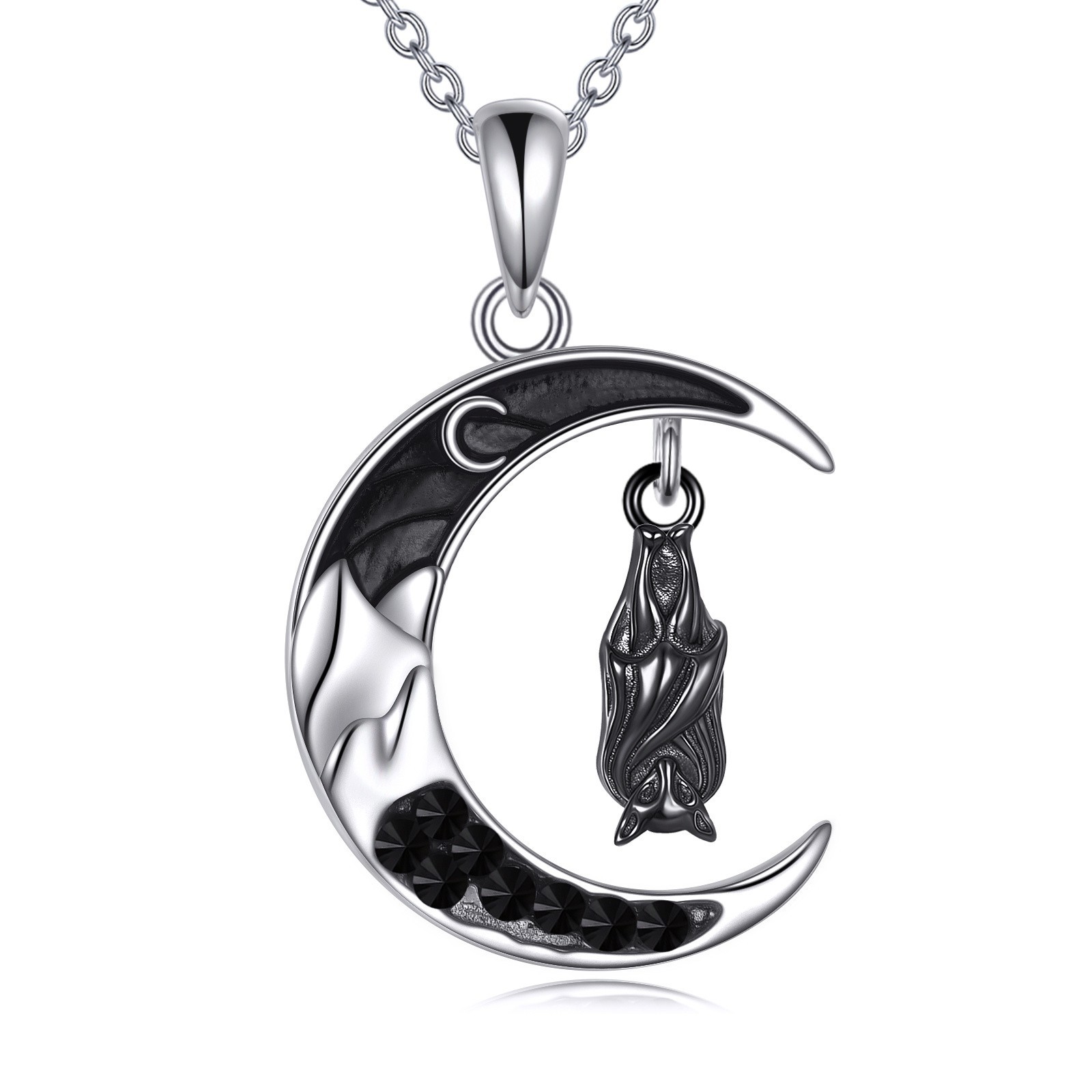 Bat Necklace Sterling Silver Moon Bat Pendant Nacklace Jewelry Gifts