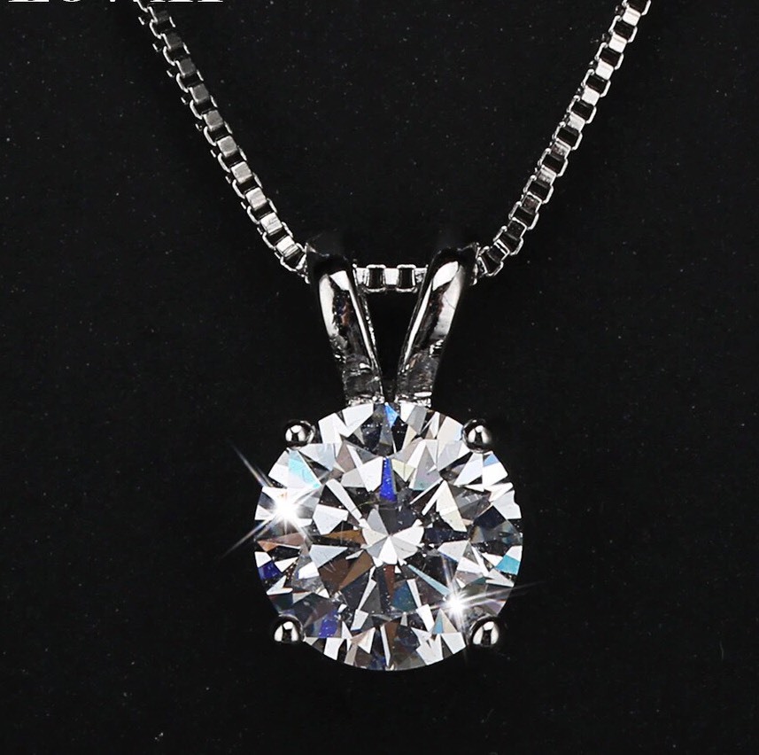 2 Carats Platinum Plated Silver Solitaire Cubic Zirconia Pendant Necklace N18
