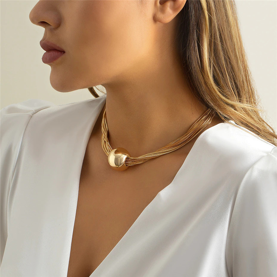 Women’s Fashion Jewelry Gold Twisted Layered Thick Choker Necklace 1-160