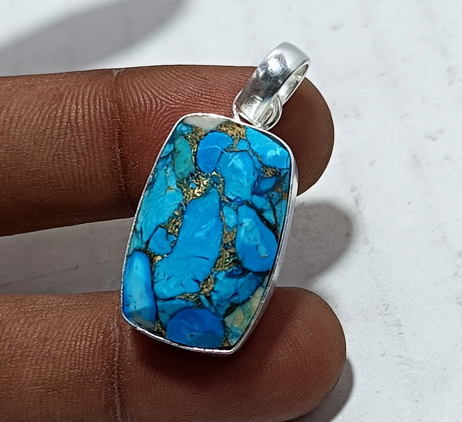 38.45Ct Copper Turquoise Gemstone Sterling Silver Handmade Jewelry Pendant Gift