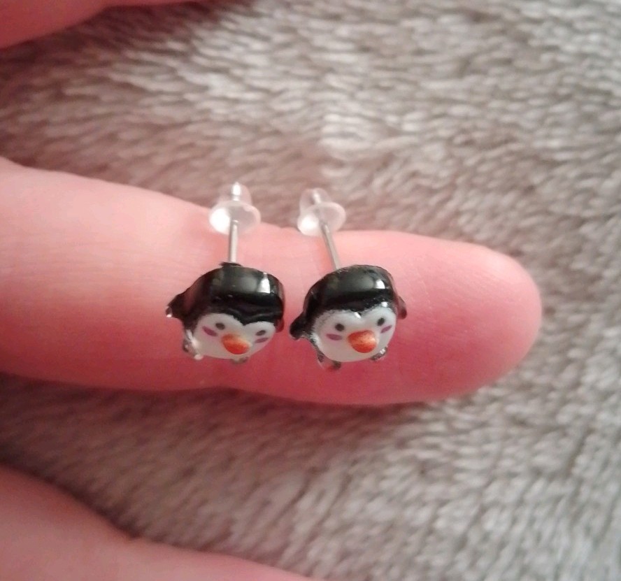 Handmade Mini Penguin Stud Earrings Cute Gift Winter Animal Lover Jewellery UK