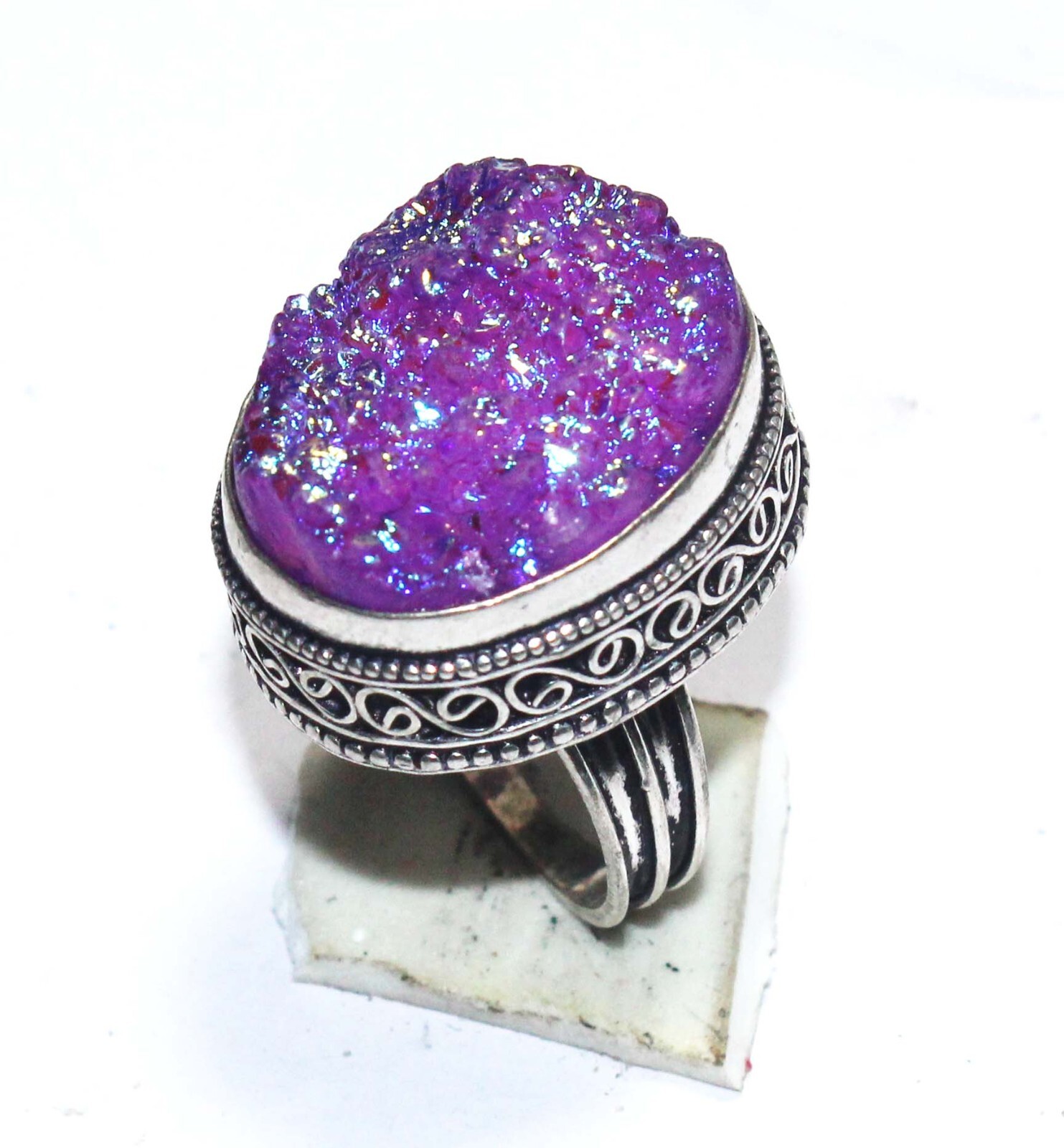 Titanium Druzy Oval Shape Gemstone Handmade Ring Jewelry Ring Size 8.5 Inches