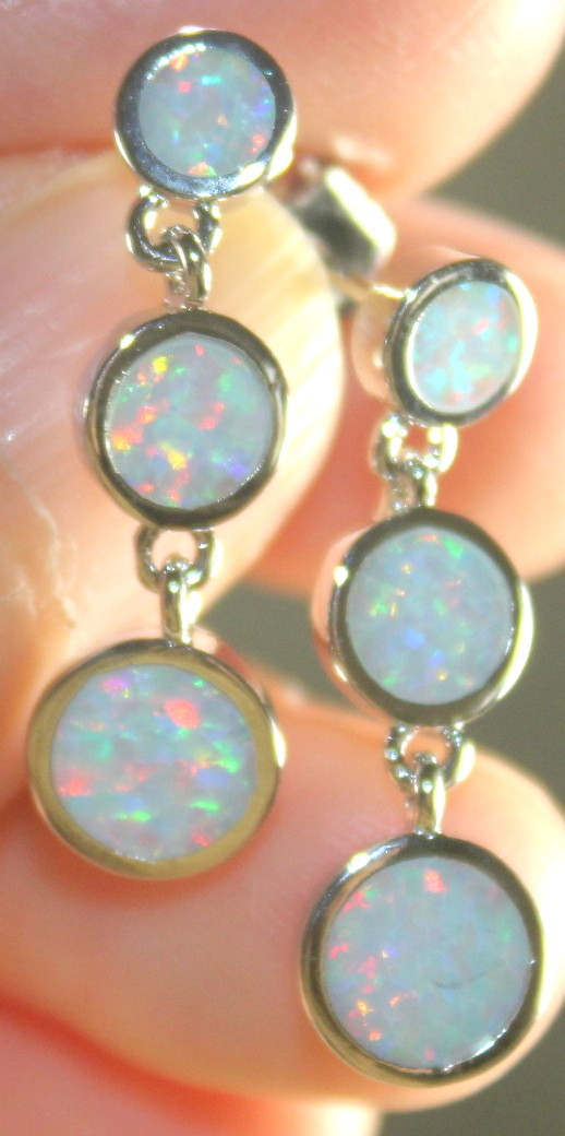 SILVER Elegant White Fire Opal Stud Earrings WE40304