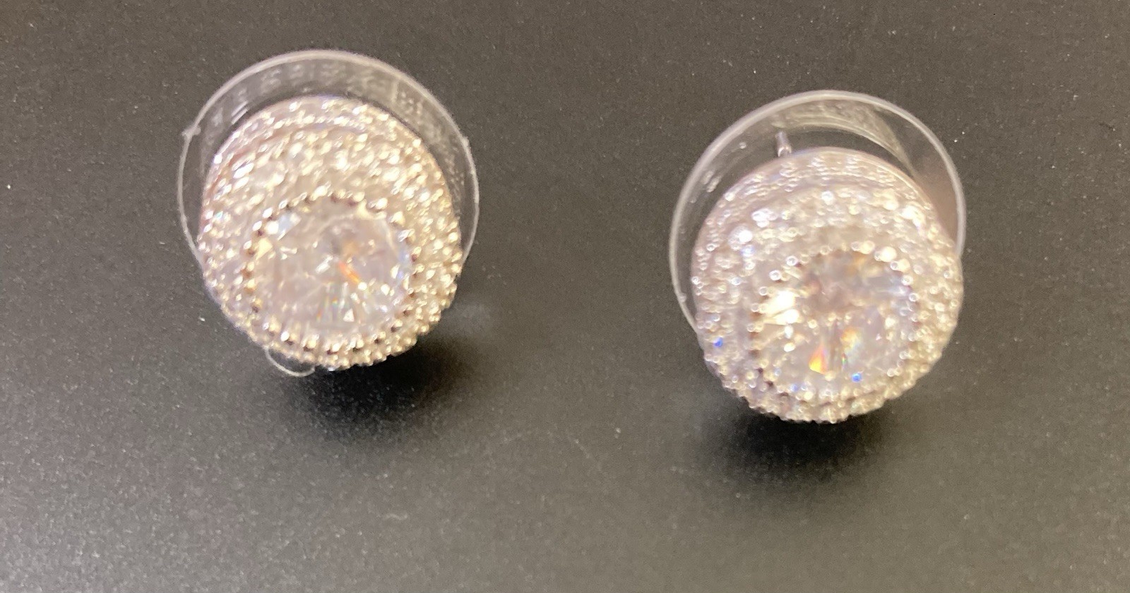 Silver-Tone Round White Simulated Cubic Zirconia Halo Cluster Stud Earrings