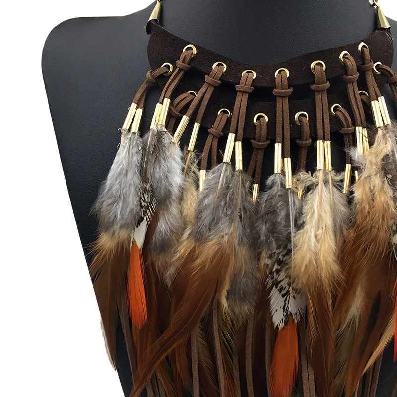 Feather Pendant Necklace Statement Chain Long Collar Necklaces Women Jewelry