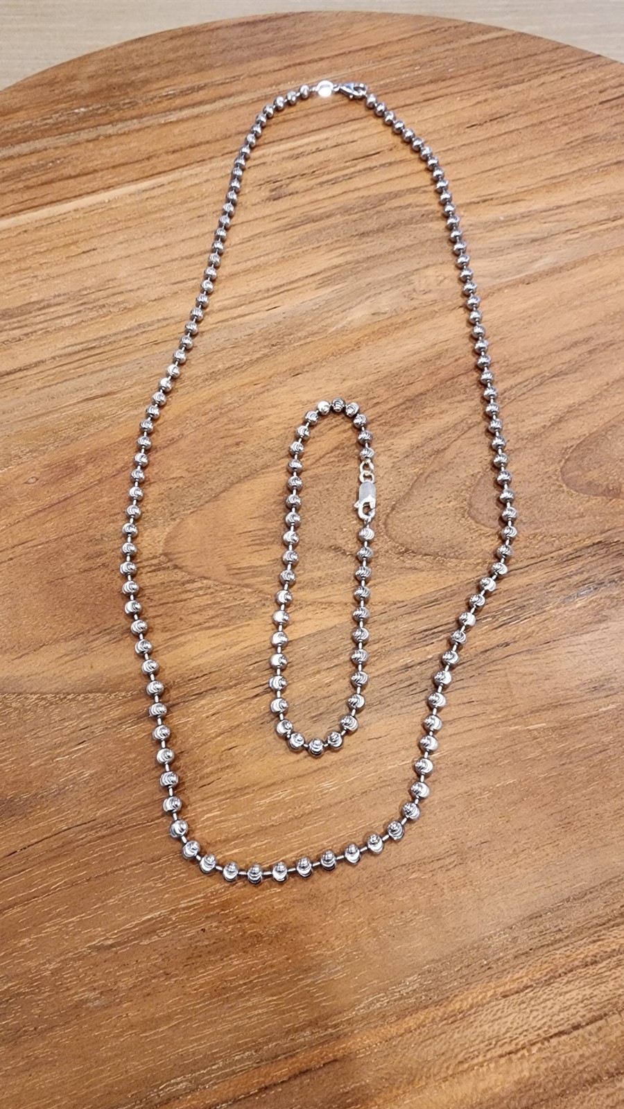 925 Sterling Silver Ball/Bead 22in Necklace & Bracelet 8in Set, Lobster Clasp,