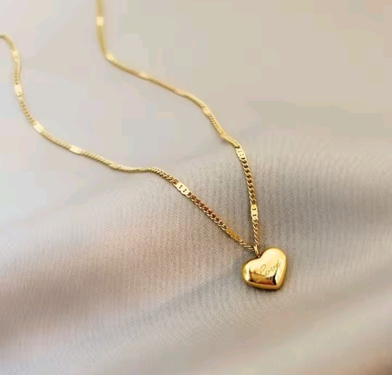 18k Gold Plated Stainless Steel Heart Charm Love Chain Necklace Jewelry Gift
