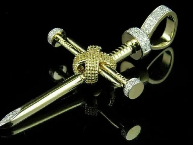 2.10Ct Round Cut Simulated Diamond Cross Shape Pendant In 14K Yellow Gold Plated