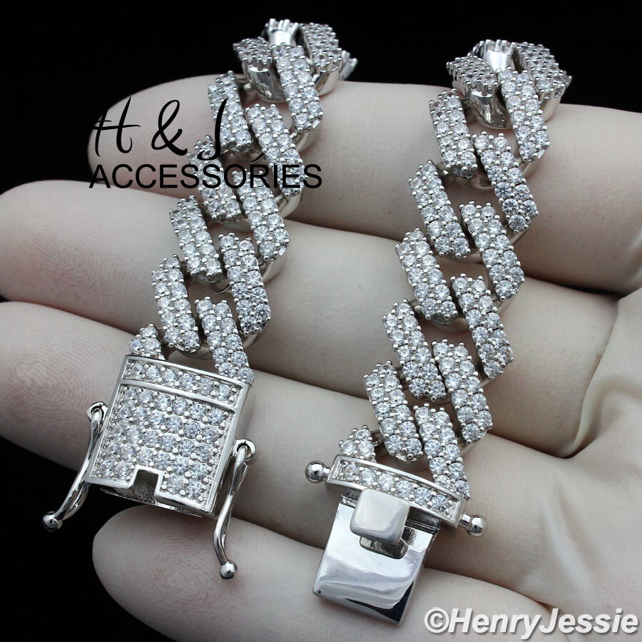 24″MEN 14K WHITE GOLD PLATED 14MM CZ MIAMI CUBAN CURB CHAIN LINK NECKLACE*ABN6