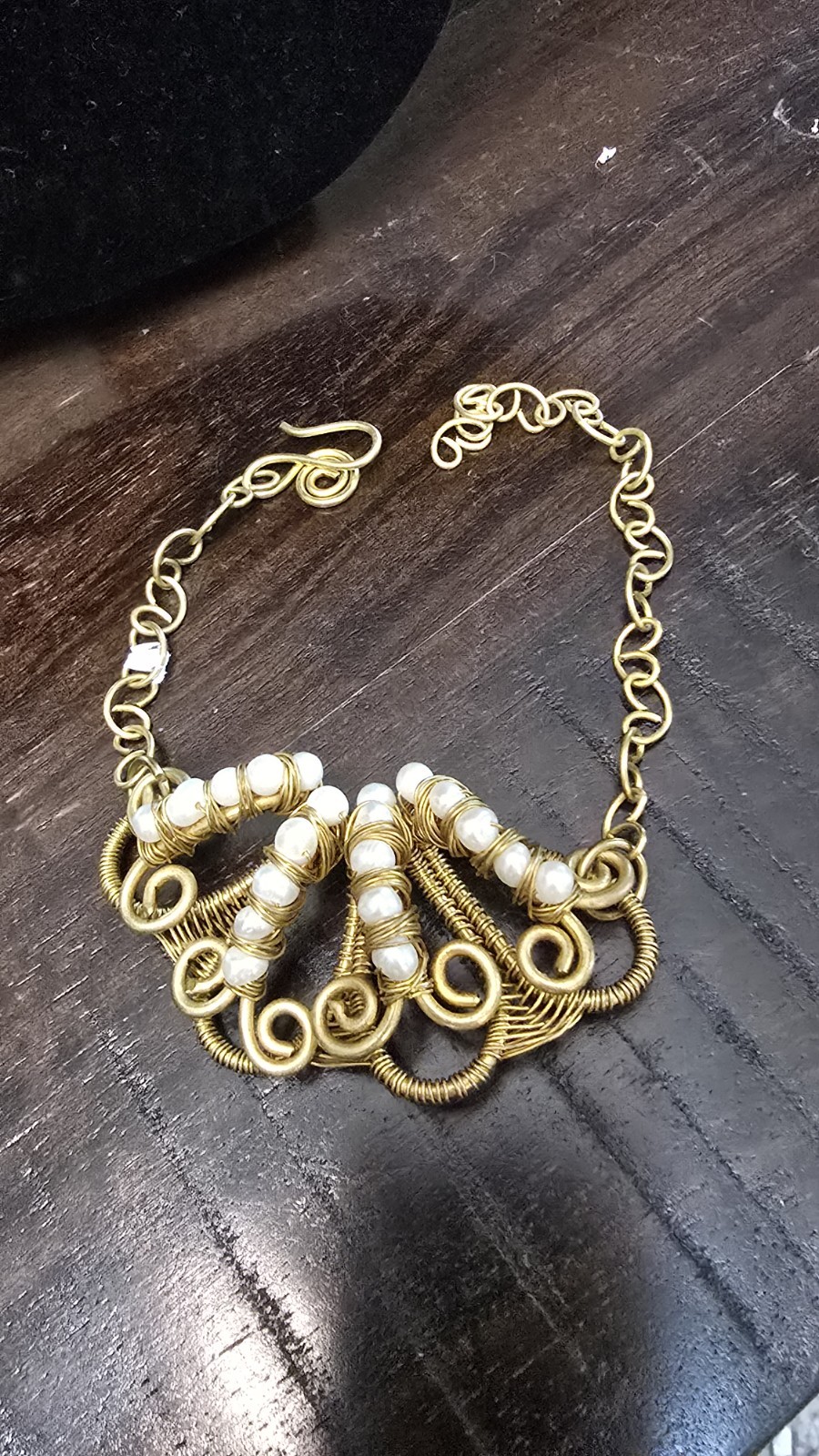10 Pc Egyptian Artisan Brass Wire Wrapped Freshwater Pearl Jewelry Lot New