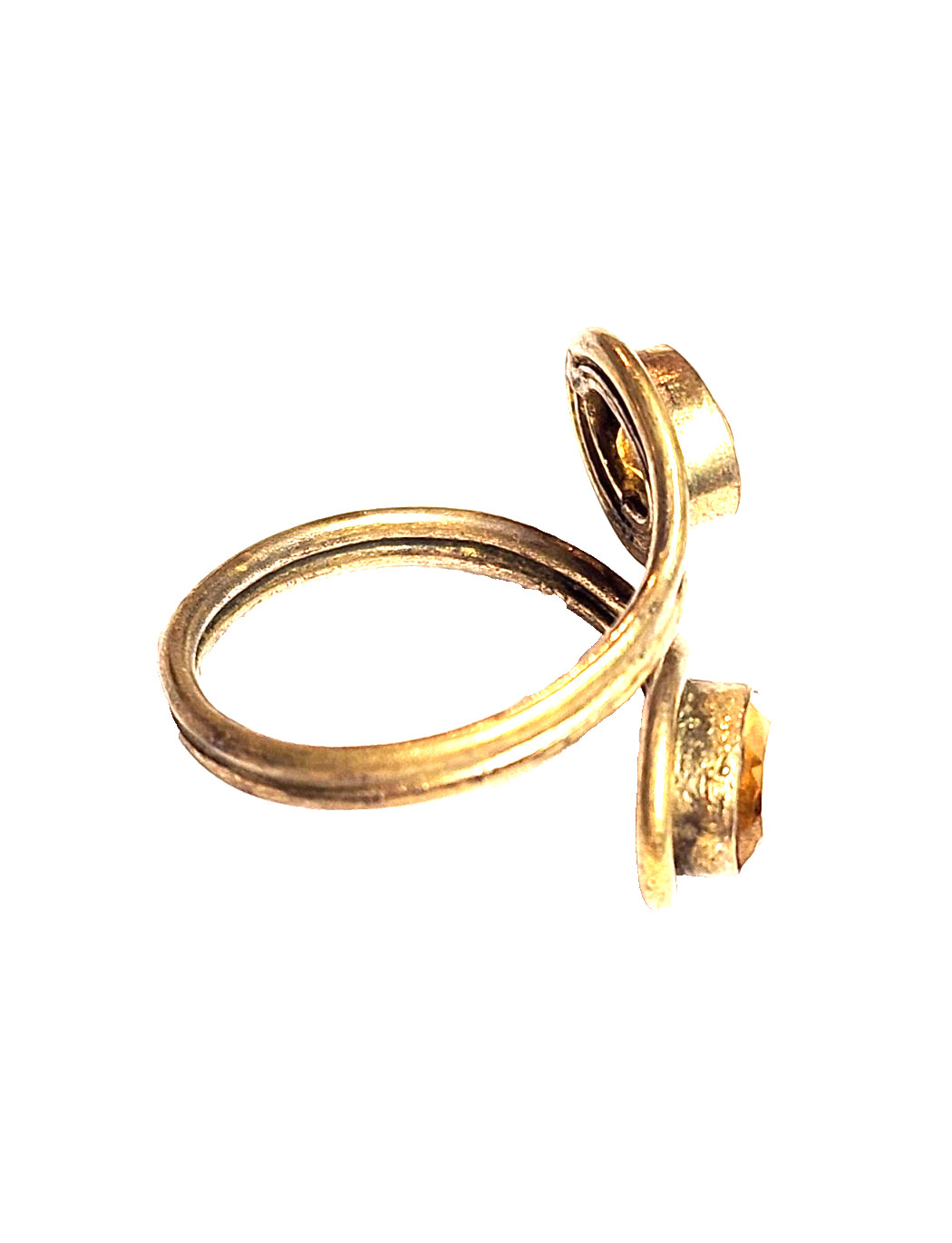 Artisan Yellow Citrine Faceted Oval Wrap Statement Ring Sz 7.5 Gold Tone Boho