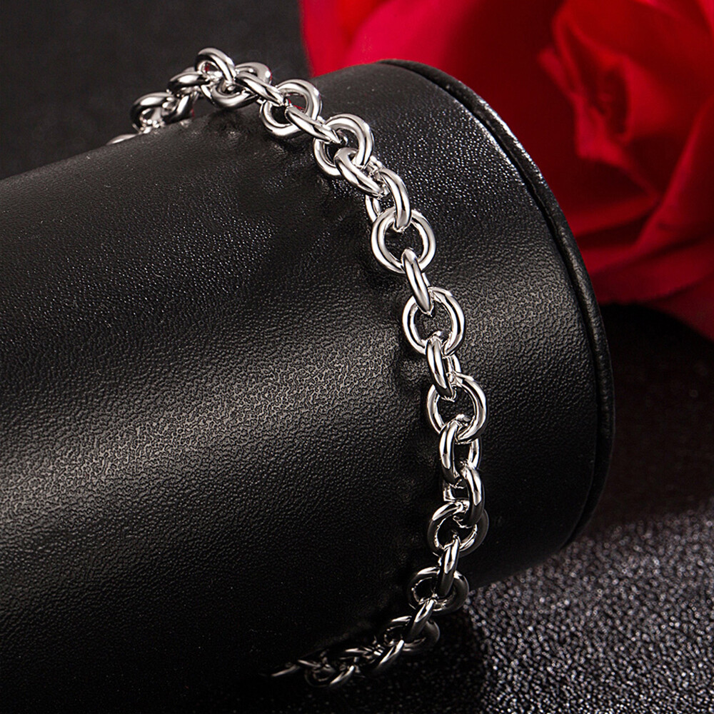 Premium 925 Sterling Silver 8mm Cable Chain Rolo Chain Bracelet for Men & Women