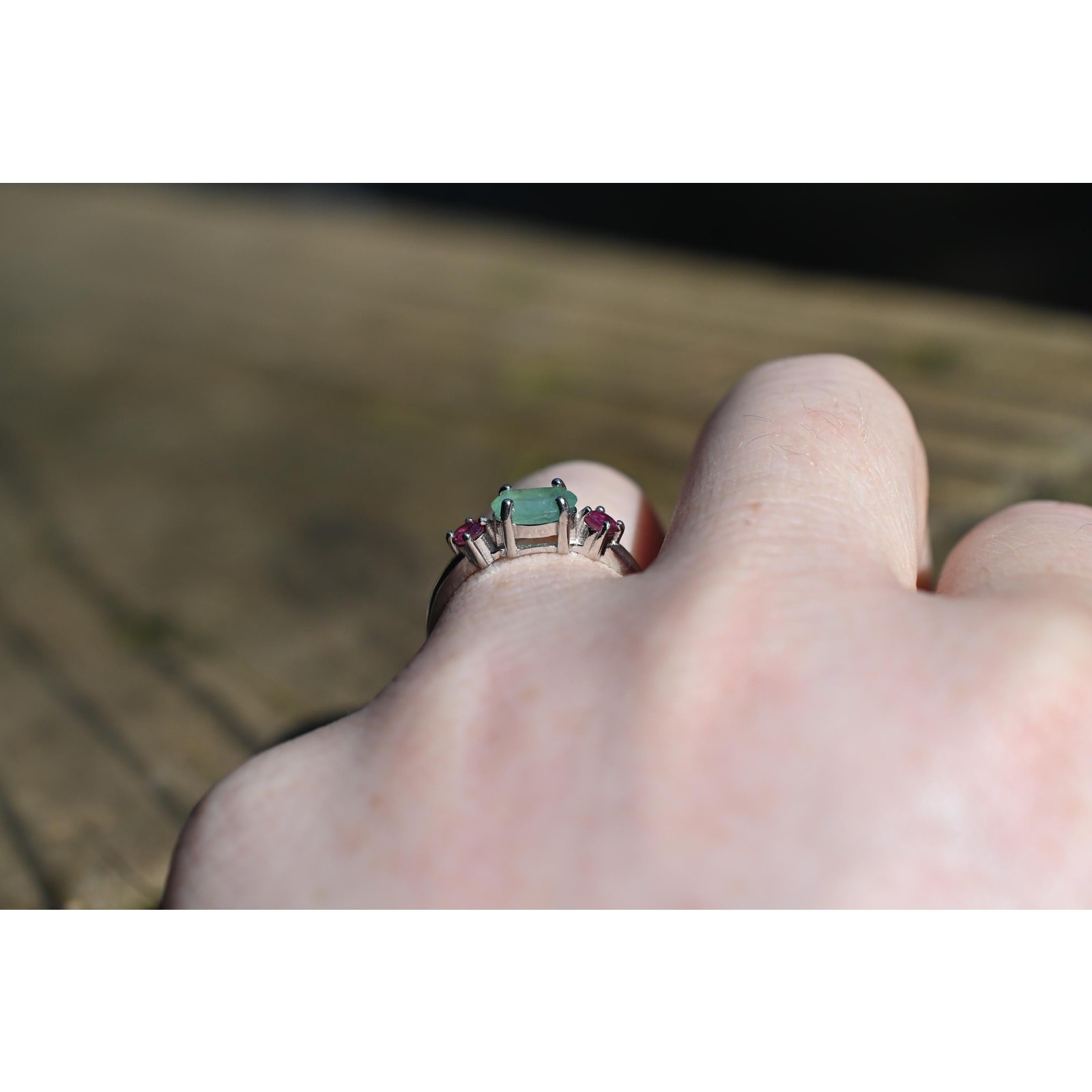 Emerald and ruby engagement ring size 7 in 925 sterling silver
