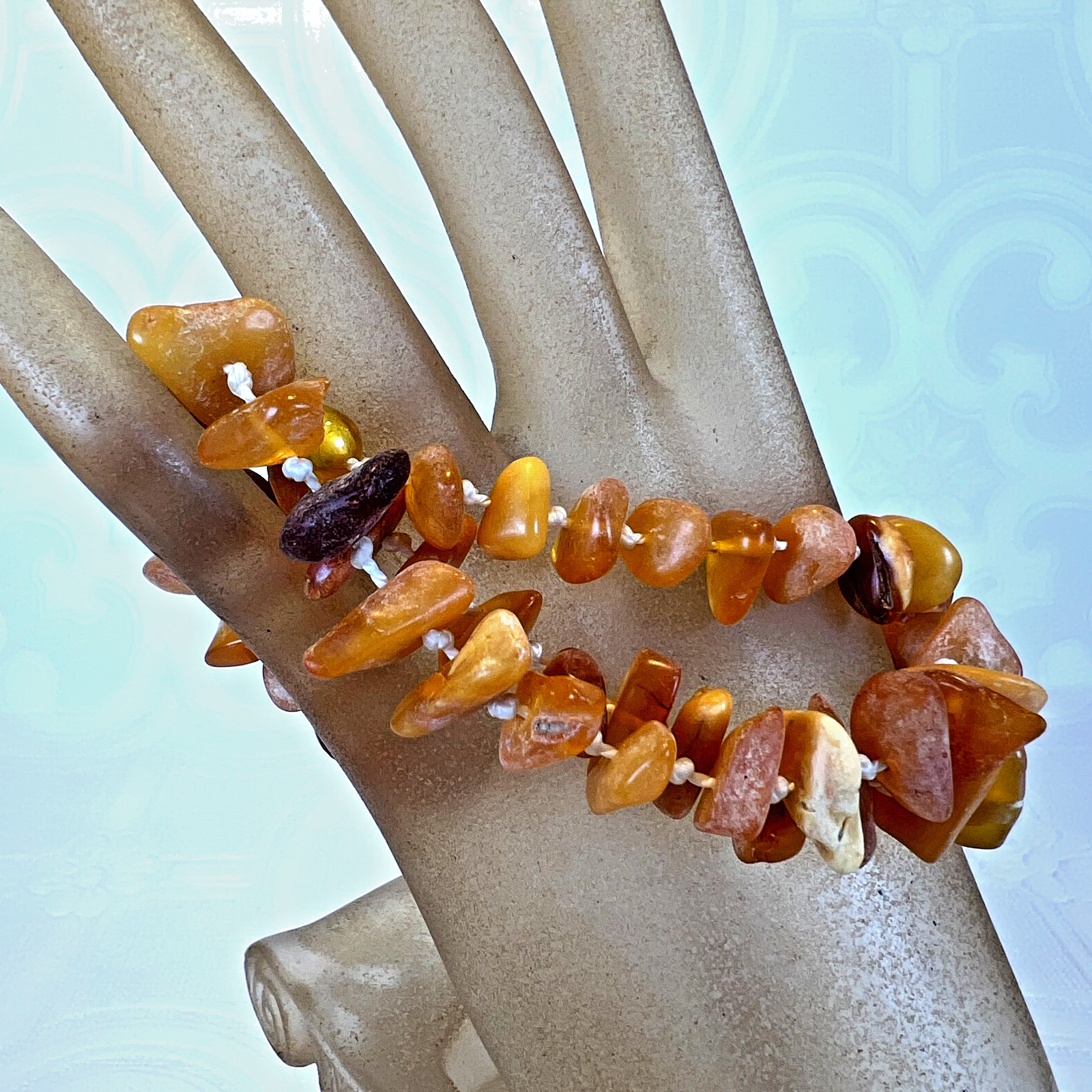 Raw Baltic Amber Necklace Beaded Hand Knotted Barrel Clasp Boho 24 Inch 61 CM
