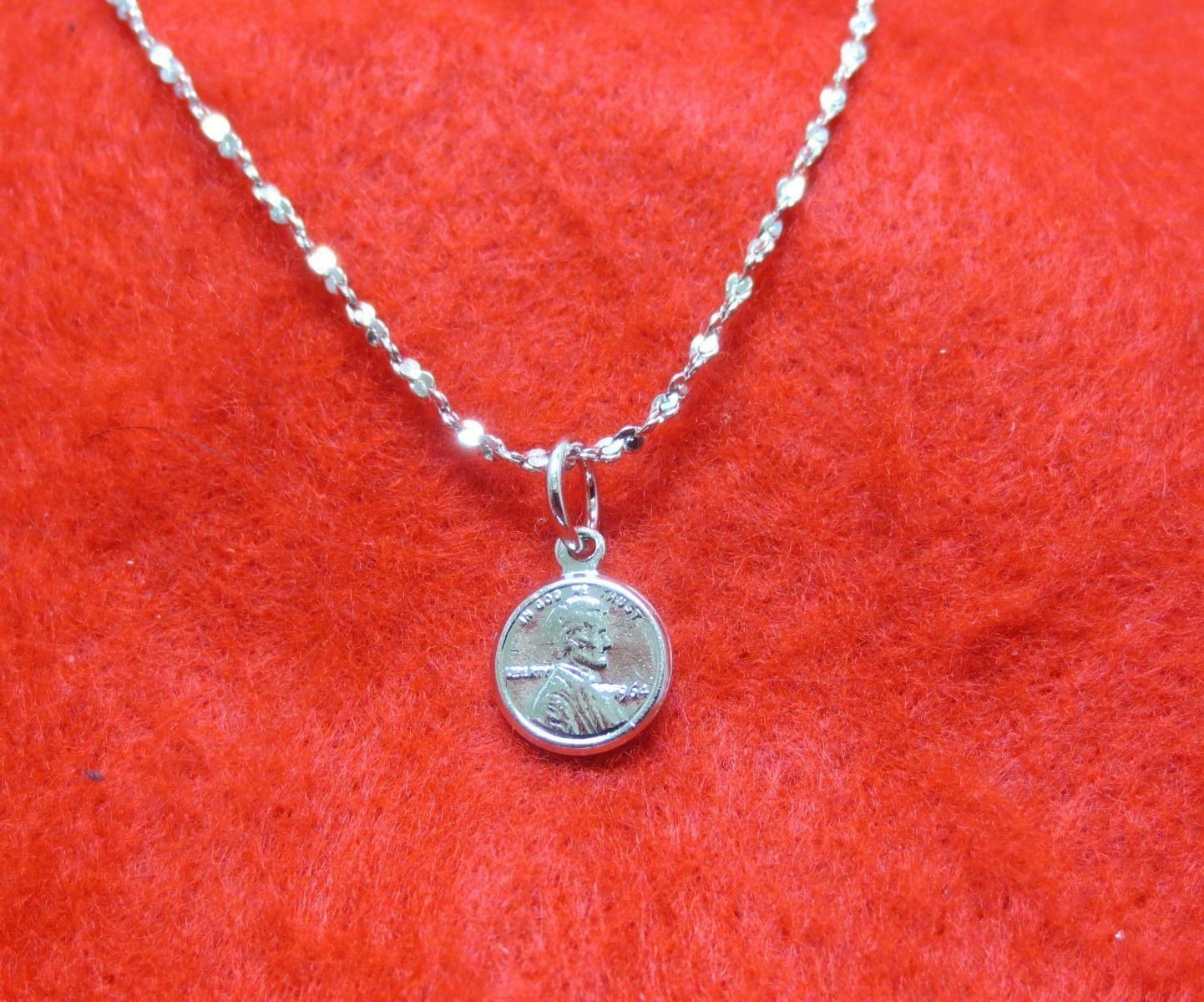 14KT WHITE GOLD EP 30 INCH 1MM TWISTED NUGGET NECKLACE W/ A MINI “LUCKY” PENNY