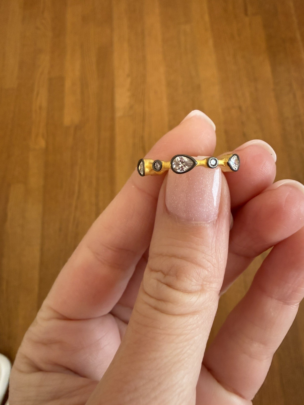 Freida Rothman 925 Sterling Silver 14K Gold Finish Teardrop Band Ring Size 7 New