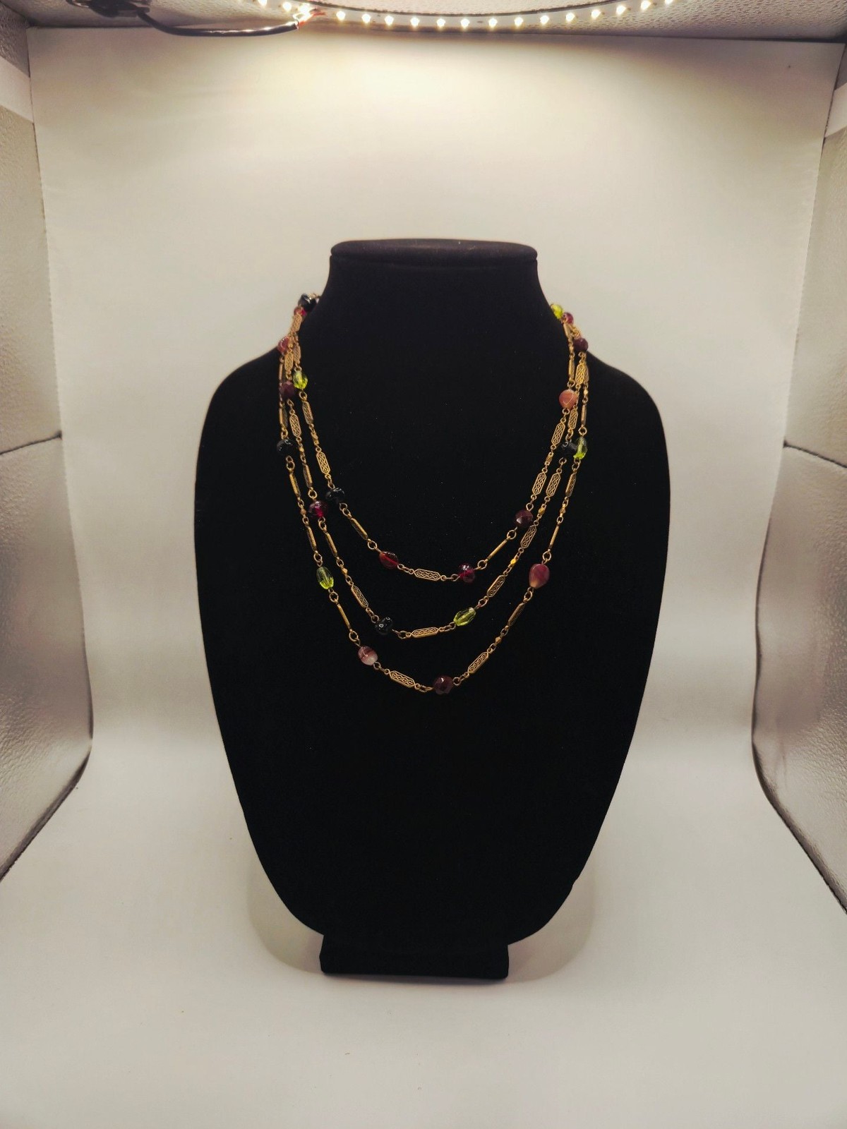 Chico’s Gold-Tone Multi-Strand Layered Necklace with Colorful Glass Beads