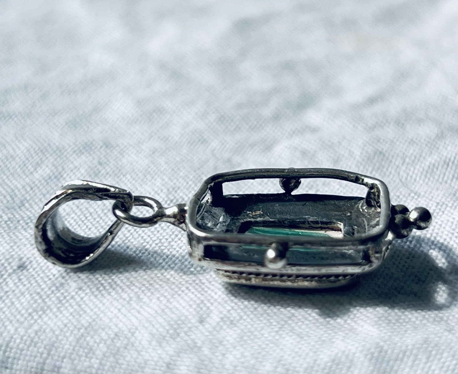 Small Silver-tone Pendant with Green Stone (Possibly Malachite?)