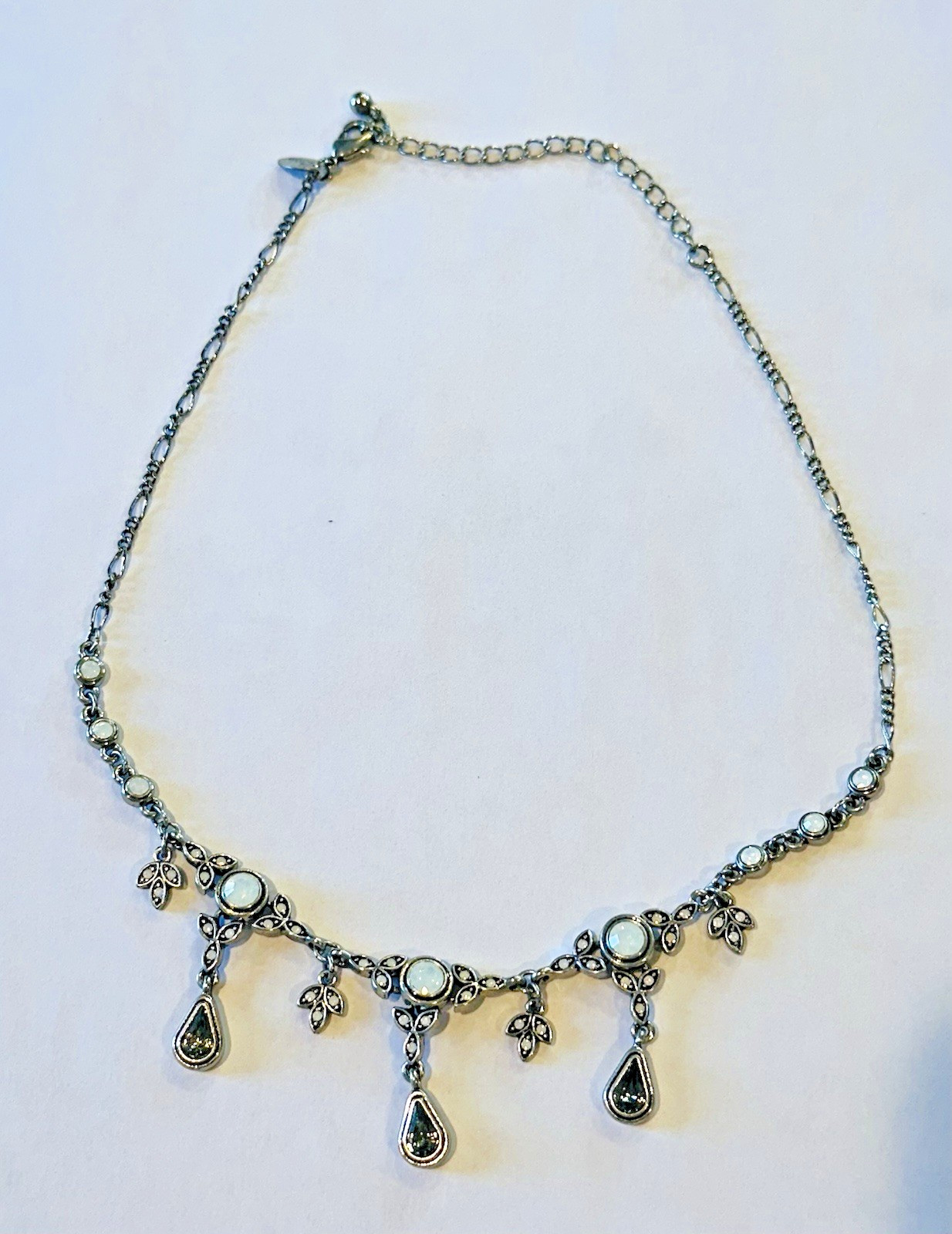 Lia Sophia Silver Tone Opalescent Dangle Necklace Teardrop Fringe Adjustable
