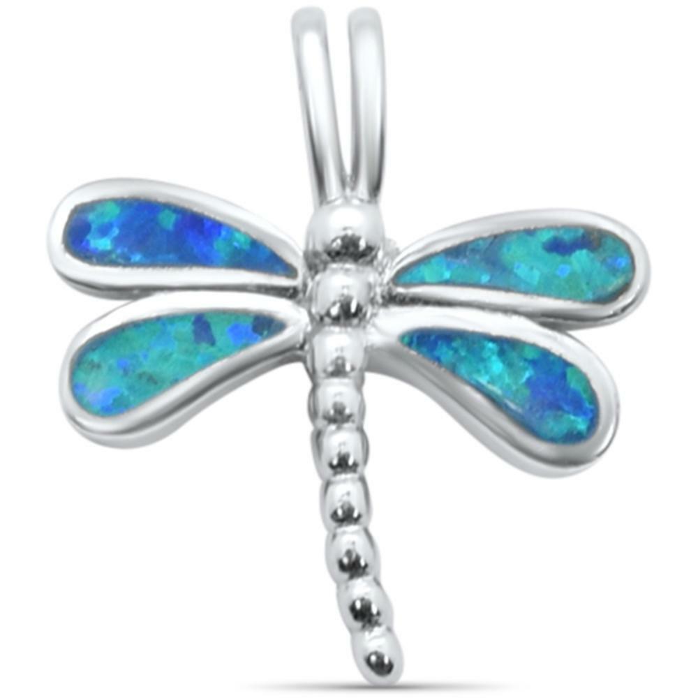 Blue Opal Dragonfly .925 Sterling Silver Charm Pendant