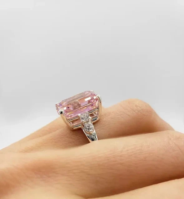 3Ct Emerald Cut Simulated Pink Sapphire Engagement Ring 14K White Gold Plated