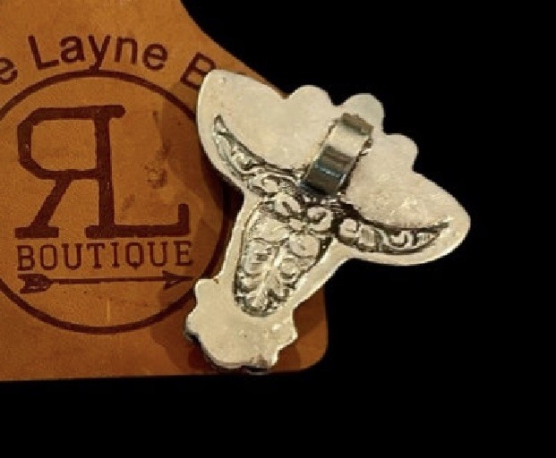 Western bone Steer Skull with Floral accent with Turquoise necklace slide