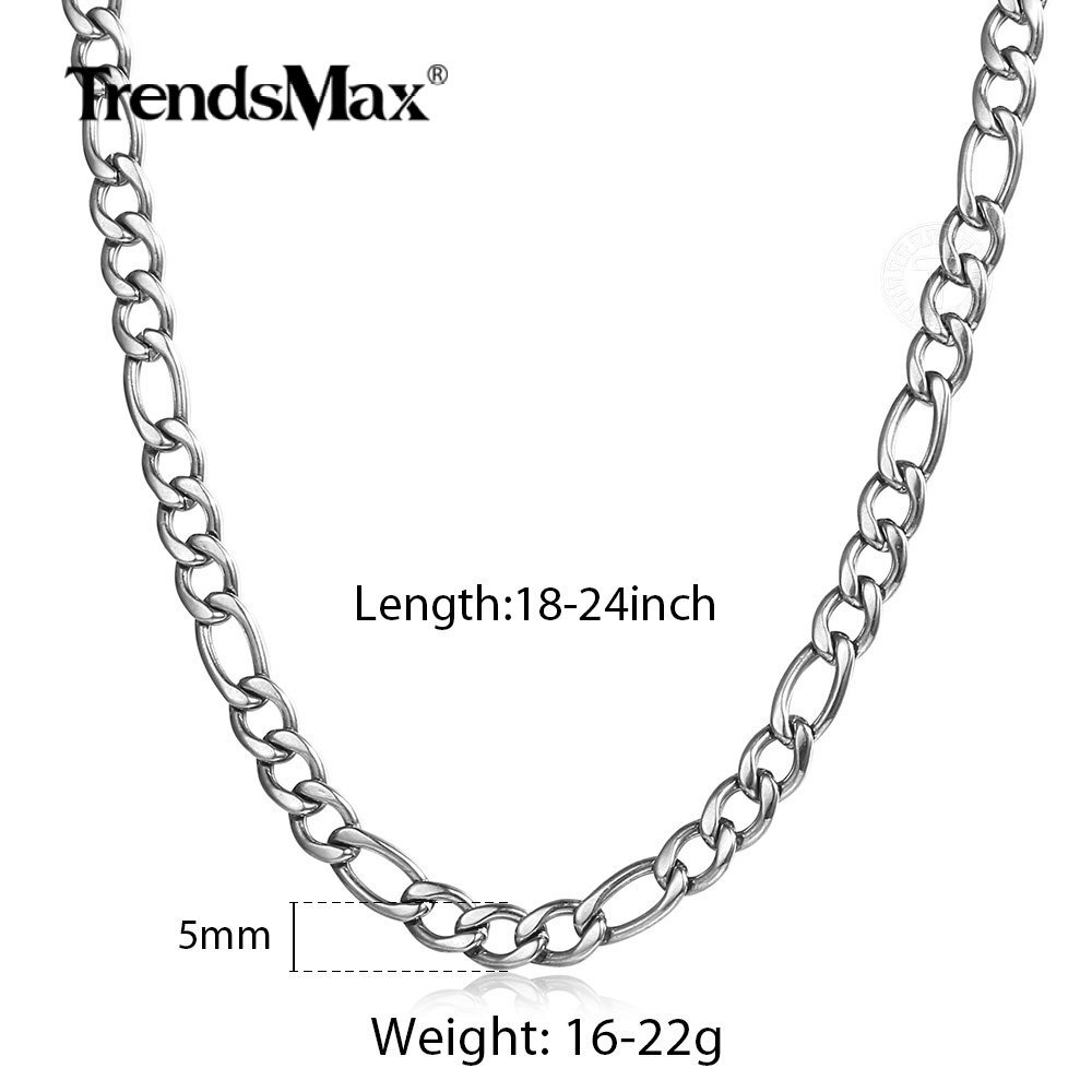 5mm 16-30″ Silver Stainless Steel Figaro Chain Necklace Choker Men Women Jewelry