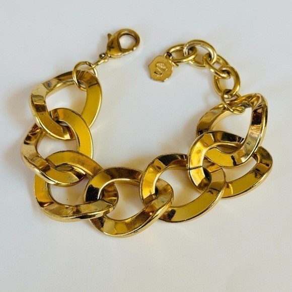 RJ Graziano Gold Tone curved Link Chain chunky Bold Bracelet Statement Designer