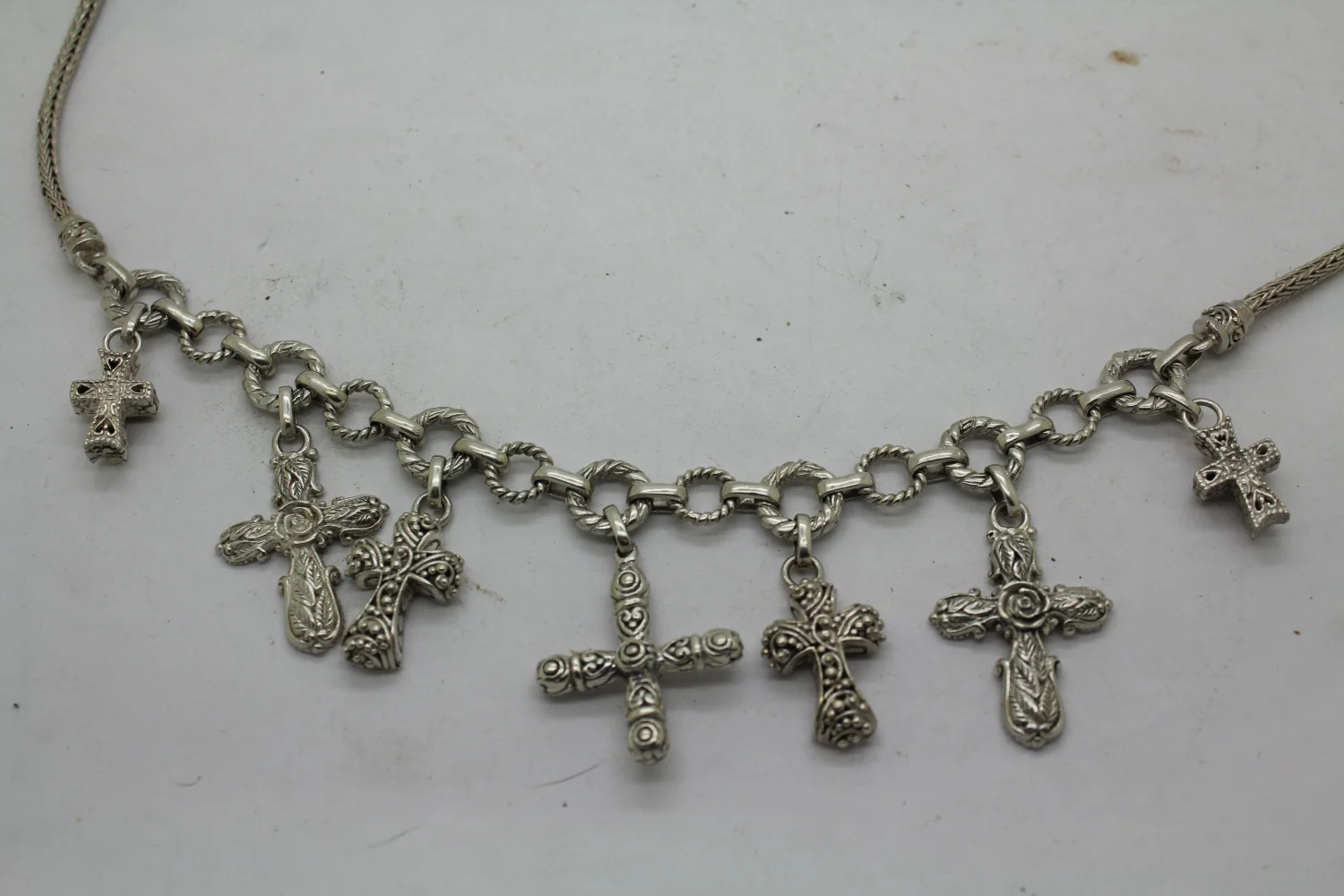 SARDA .925 S.S. CROSSES BIB FRINGE necklace FILIGREE FLORAL