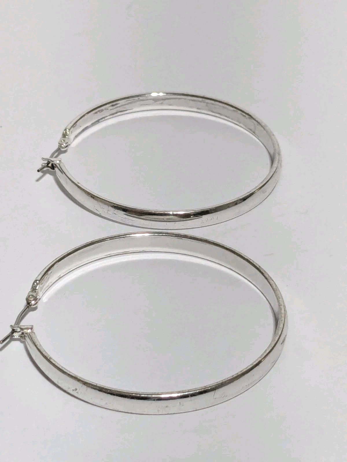 Silver Tone Medium Hoop Push Lock Earrings. Classic. 2″