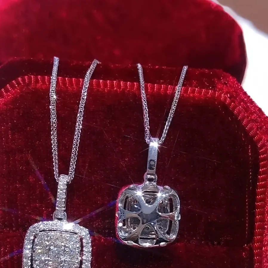 Cubic Zirconia Square Pendant Necklace for Women Wedding Jewelry