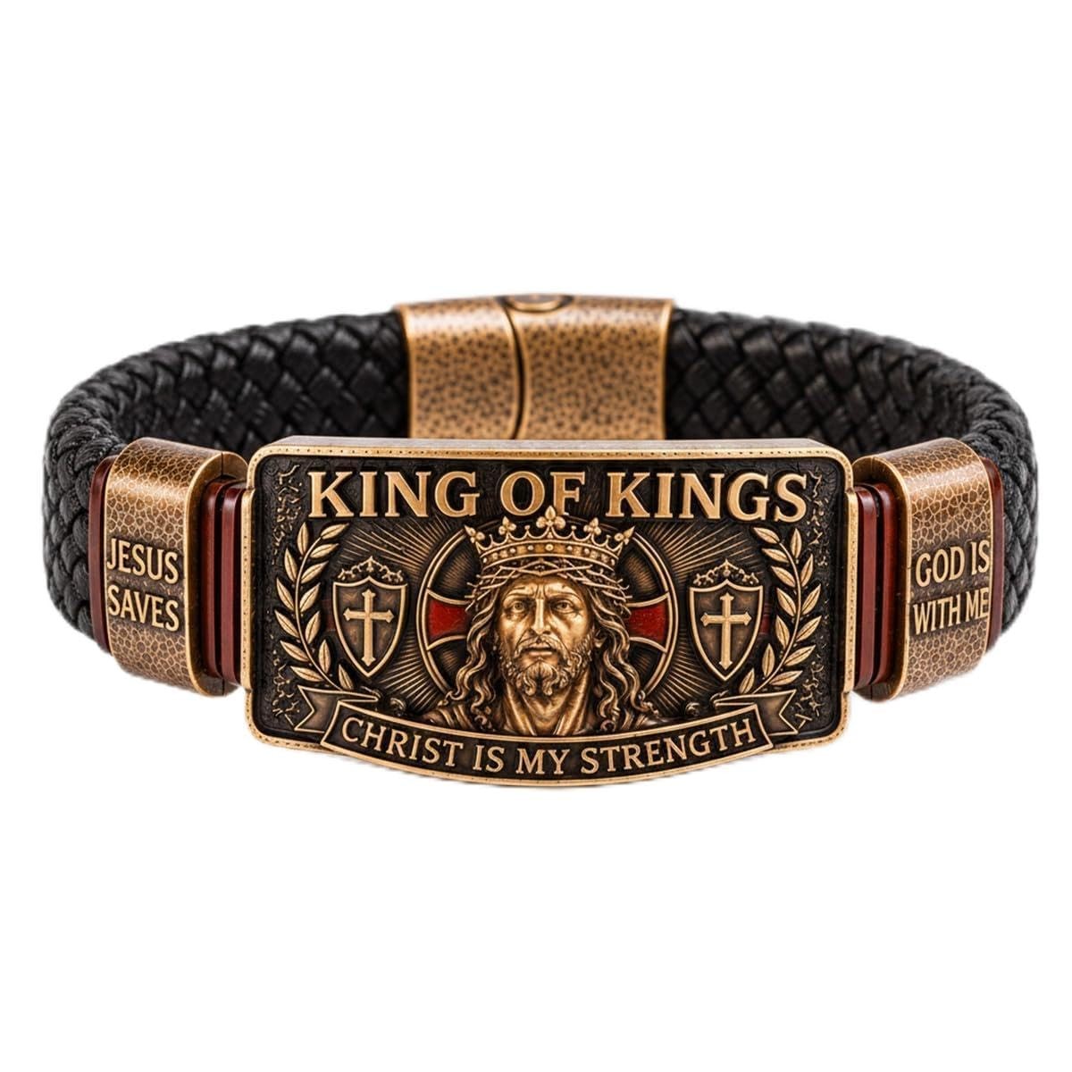 King of Kings Religious Bracelet, Adjustable Inspirational Wristband for Men