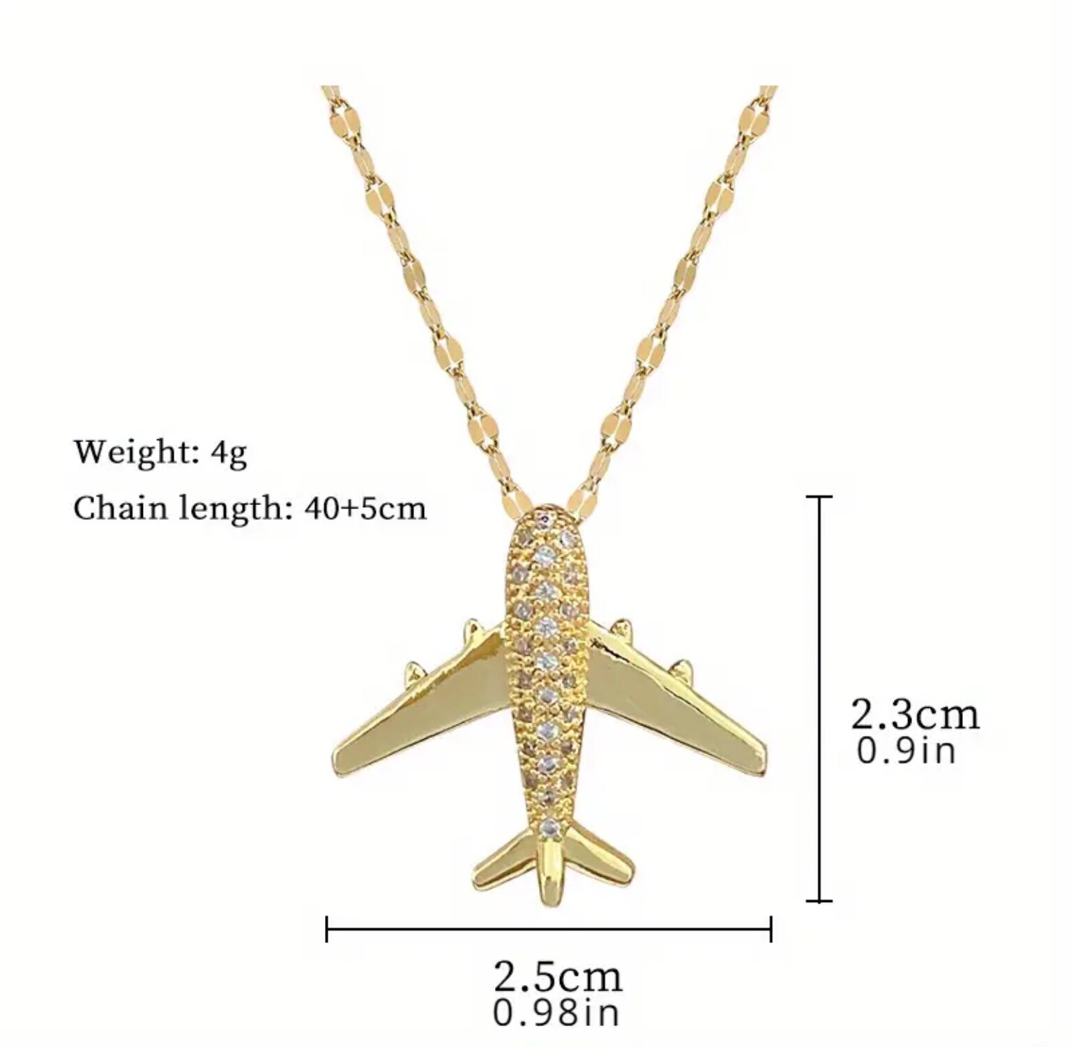 Aircraft Airplane Jet Aviation Pilot Travel Gold Diamond Pendant Necklace