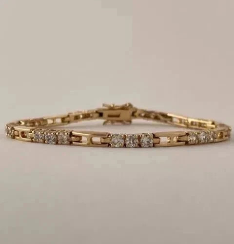 3ct Round Cut Simulated Diamond Women Tennis Bracelet 14k Yellow Gold Plated