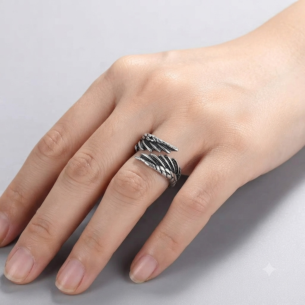 1 Pcs of 925 Sterling Silver Angel Wing Feather Adjustable Ring Wedding Jewelry