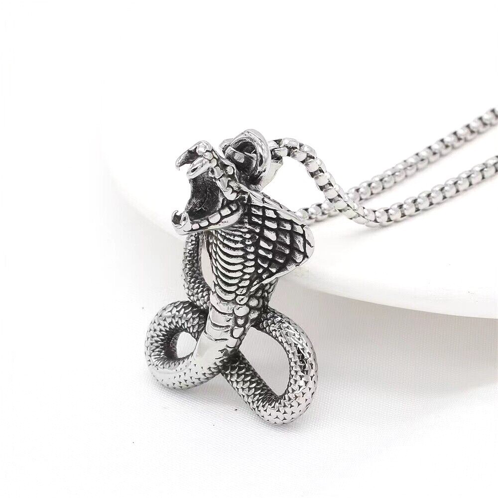Mens Unisex Retro Animal Snake Pendant Necklace Punk Goth Rock Biker Jewelry 24″