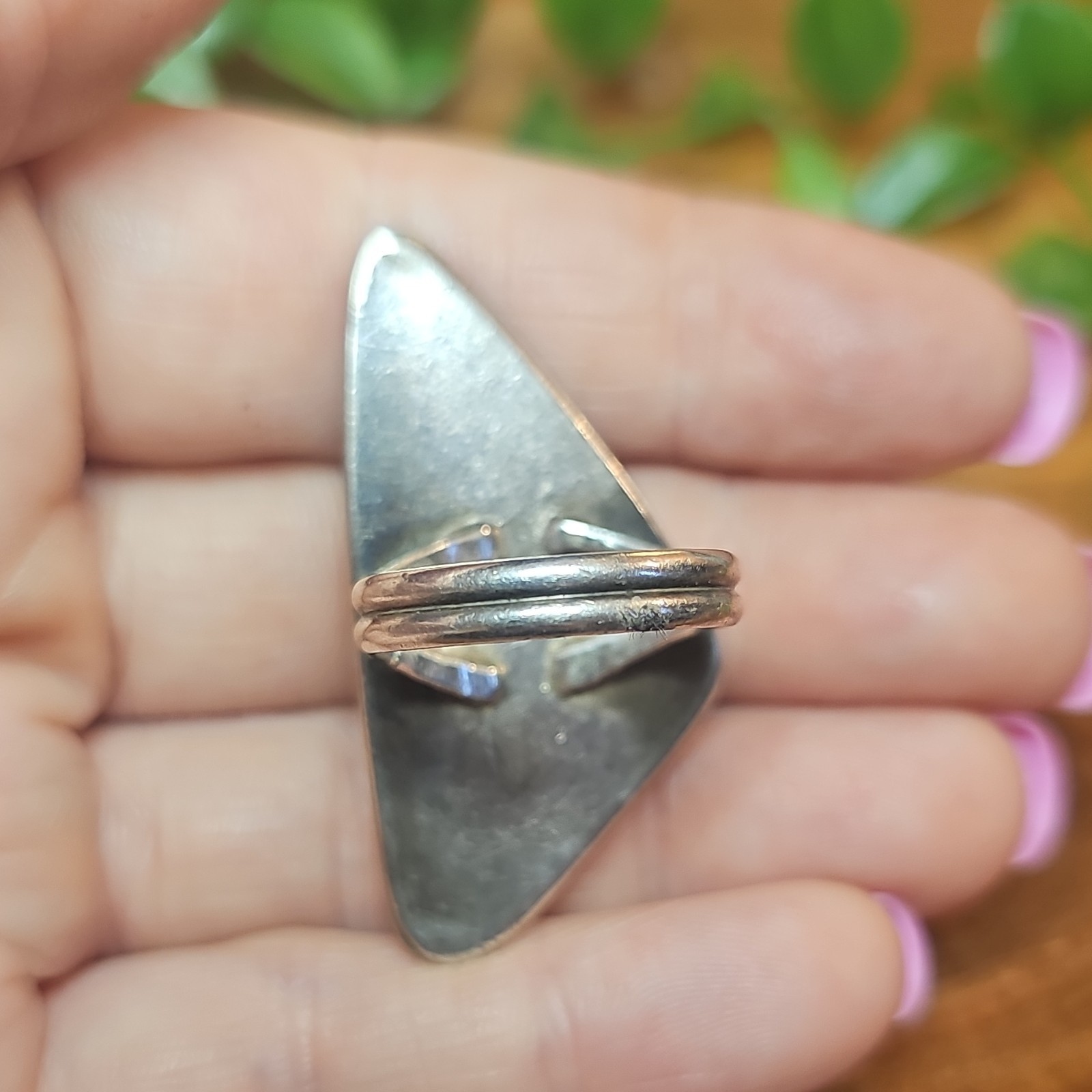 Vtg 925 Sterling Kambaba Jasper Statement Shield Asymmetrical Ring 13g Sz 7.5