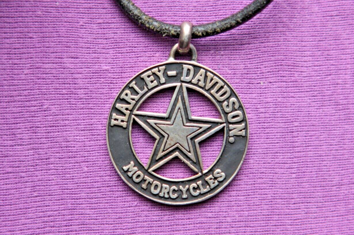 Rare MOD Sterling Silver Harley Davidson Fat Boy Star Pendant with Leather Cord