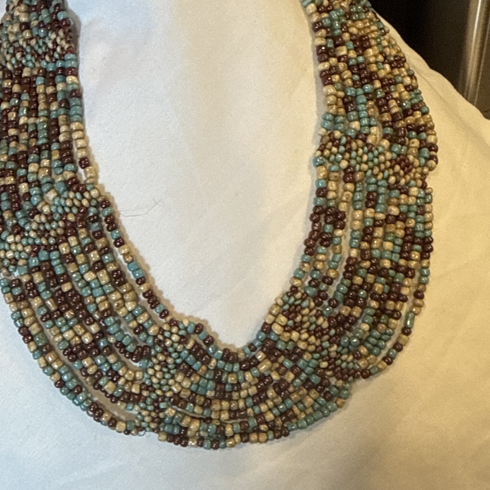 Multicolor Beaded Statement Boho Necklace Multi-Strand Ball/Bead Chain