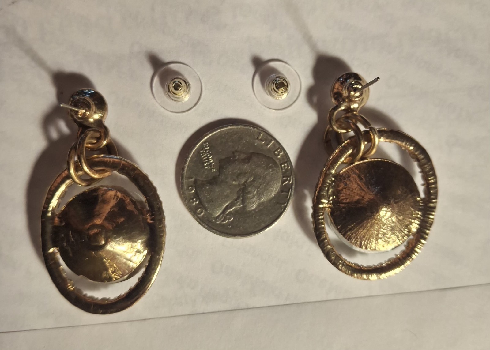 Pre-owned no brand large dangle oval shaped earrings with clear stones
