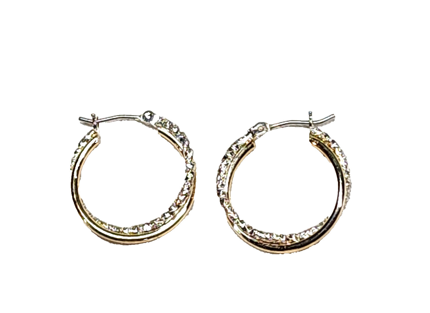 Gold & Textured Silver Tones Double Hoop Fashion Costume Retro 7/8″ English Lock