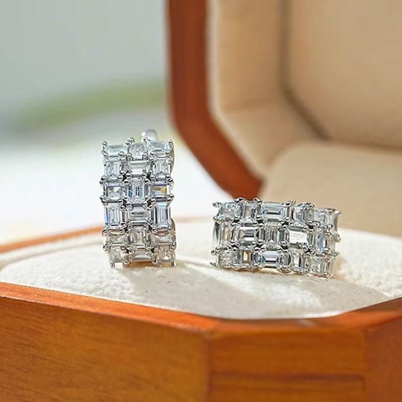Fashion Women White Gold Plated CZ Sparkling Huggie Hoop Earring Stud