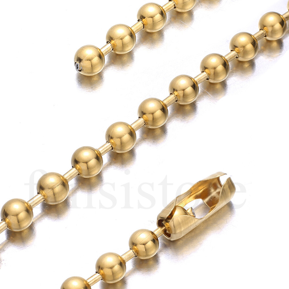 6/8/10/12mm Women Men Gold Tone Stainless Steel Ball Bead Chain Necklace 16-40″